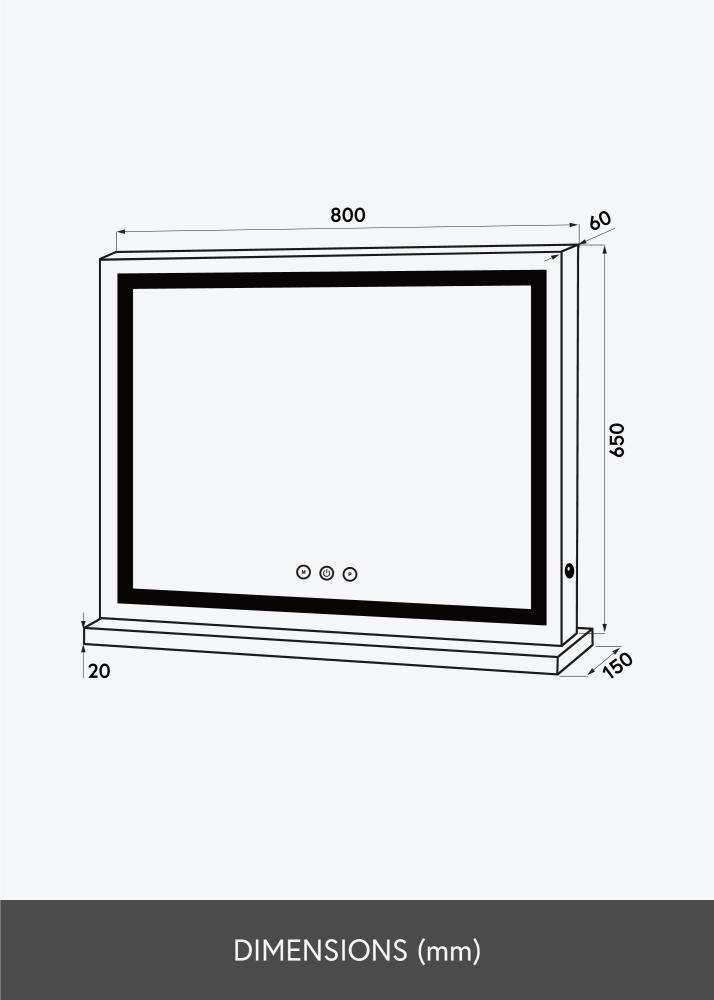 KAILA Sminkspegel Vanity LED Svart 80x65 cm