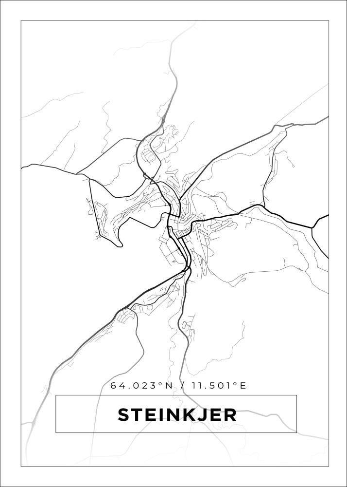 Karta - Steinkjer - Vit Poster