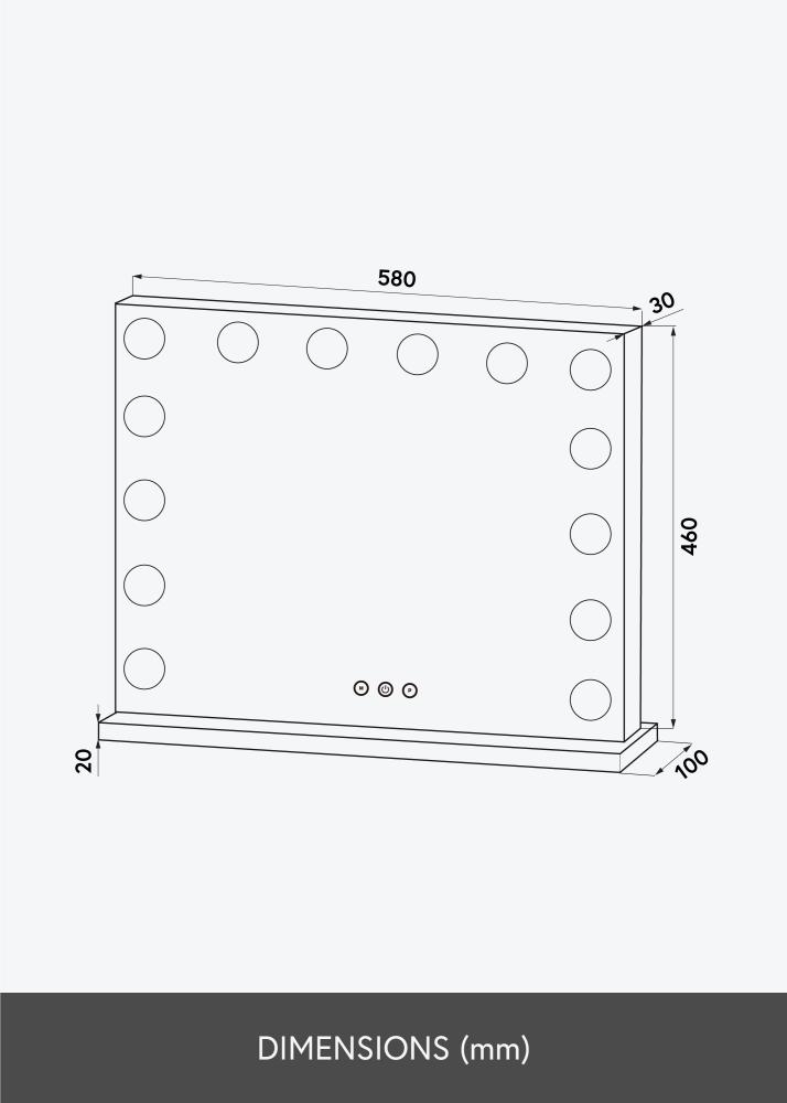 KAILA Sminkspegel Base LED 14 Svart 56x46 cm