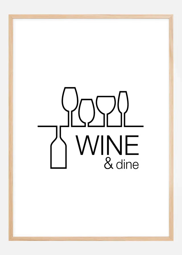 Wine & dine - Vit med svart tryck Poster