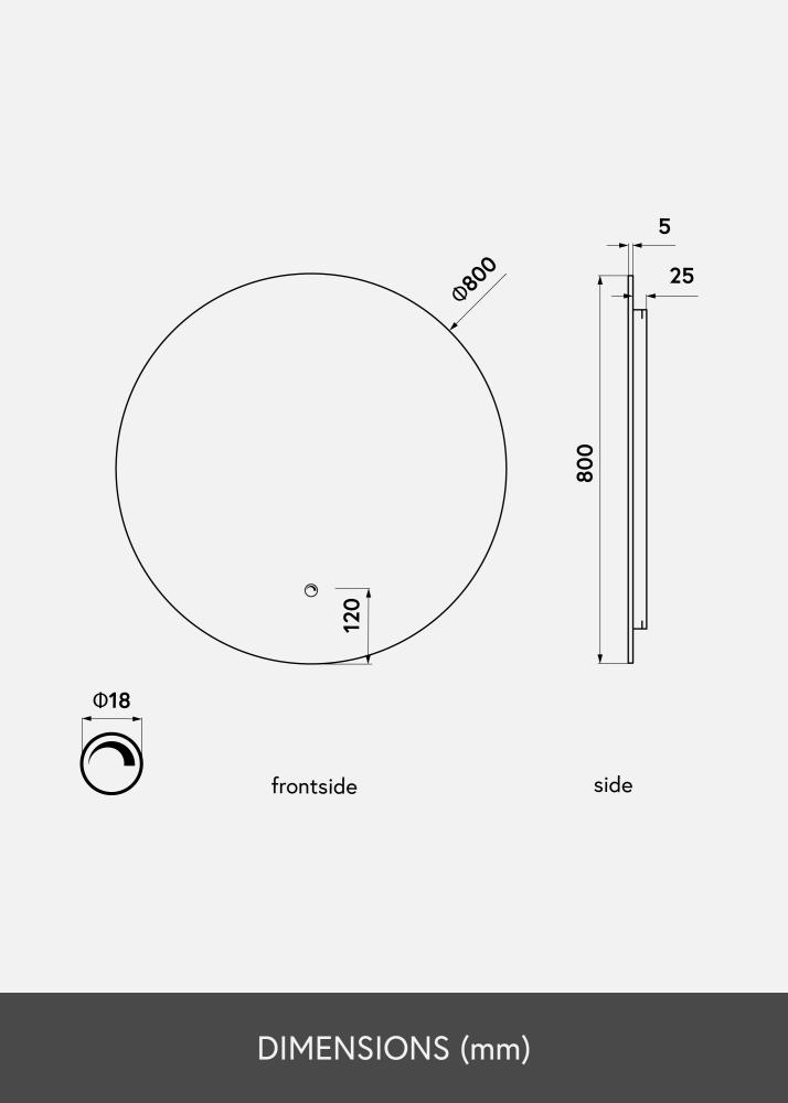 KAILA Spegel LED 80 cm Ø