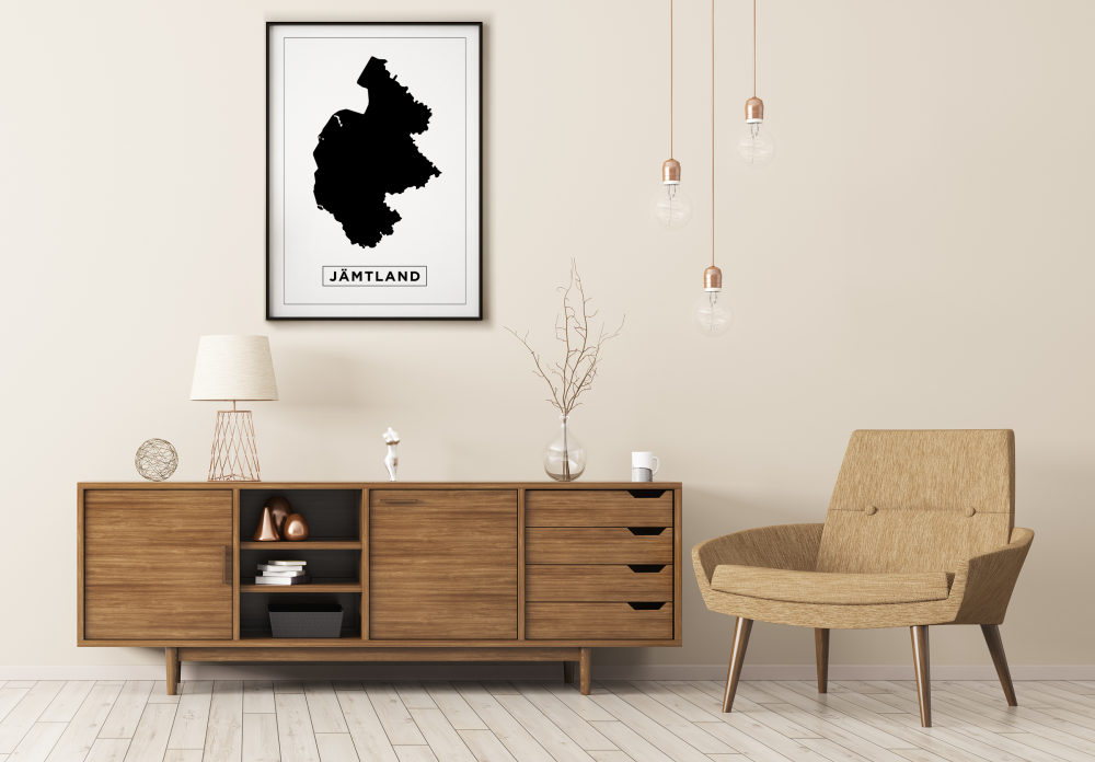 Karta - Jämtland - Vit Poster