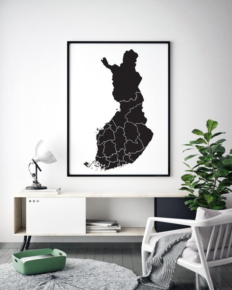 Karta - Finland - Svart Poster