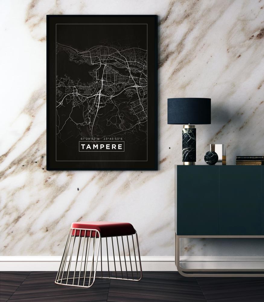 Karta - Tampere - Svart Poster