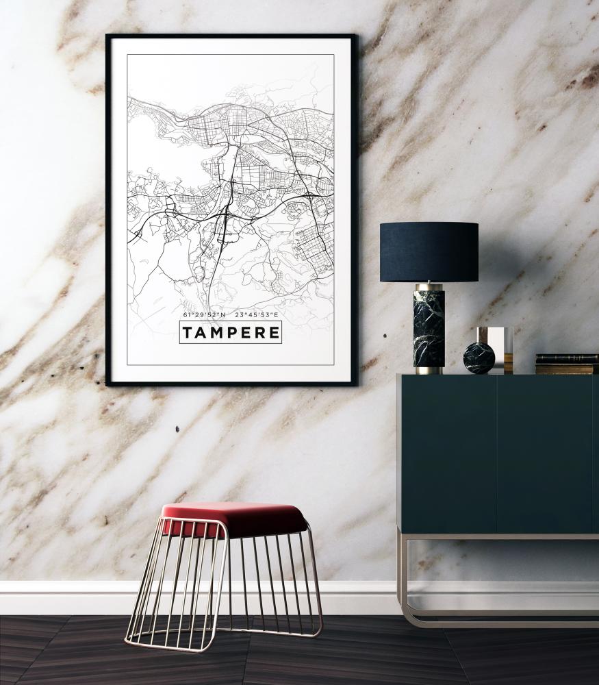 Karta - Tampere - Vit Poster