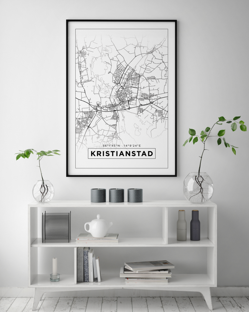 Karta - Kristianstad - Vit Poster