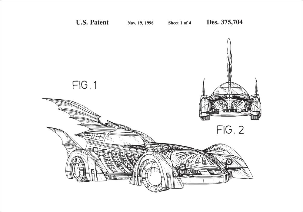 Patentritning - Batman - Batmobile 1996 I Poster