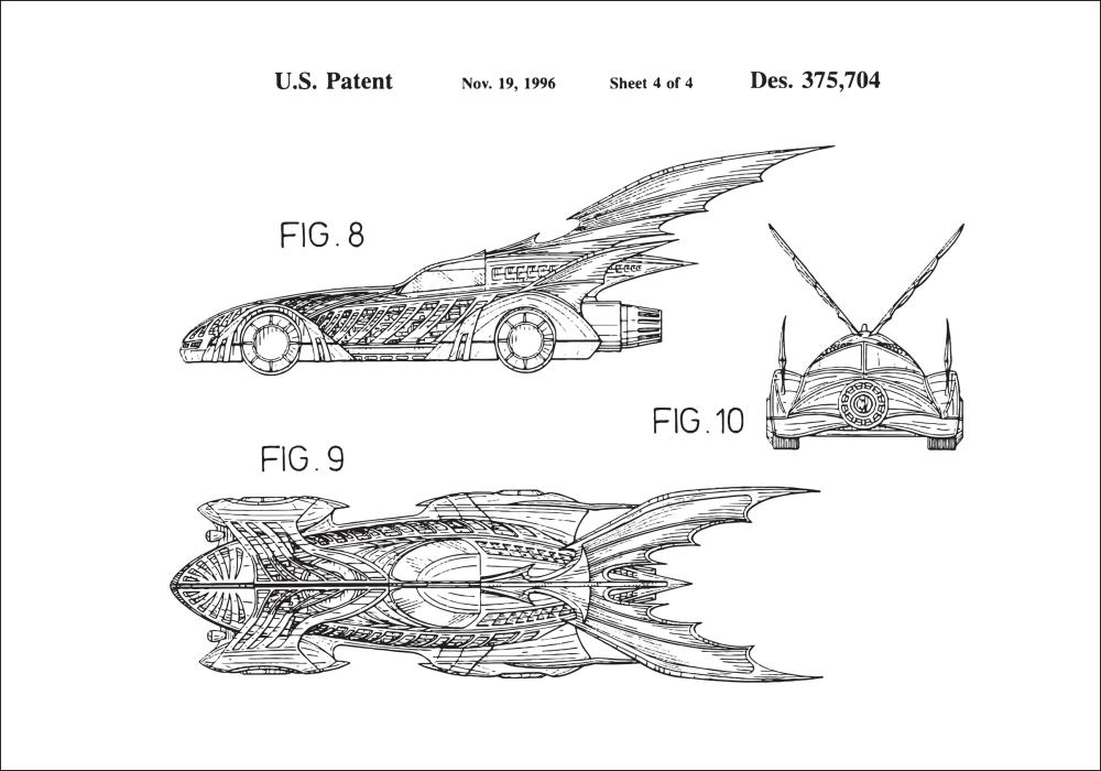 Patentritning - Batman - Batmobile 1996 IIII Poster