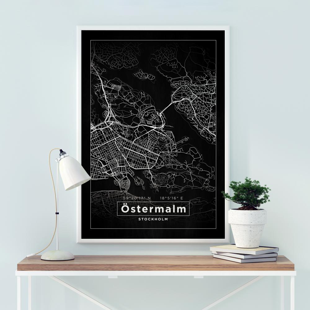 Karta - Östermalm - Svart Poster