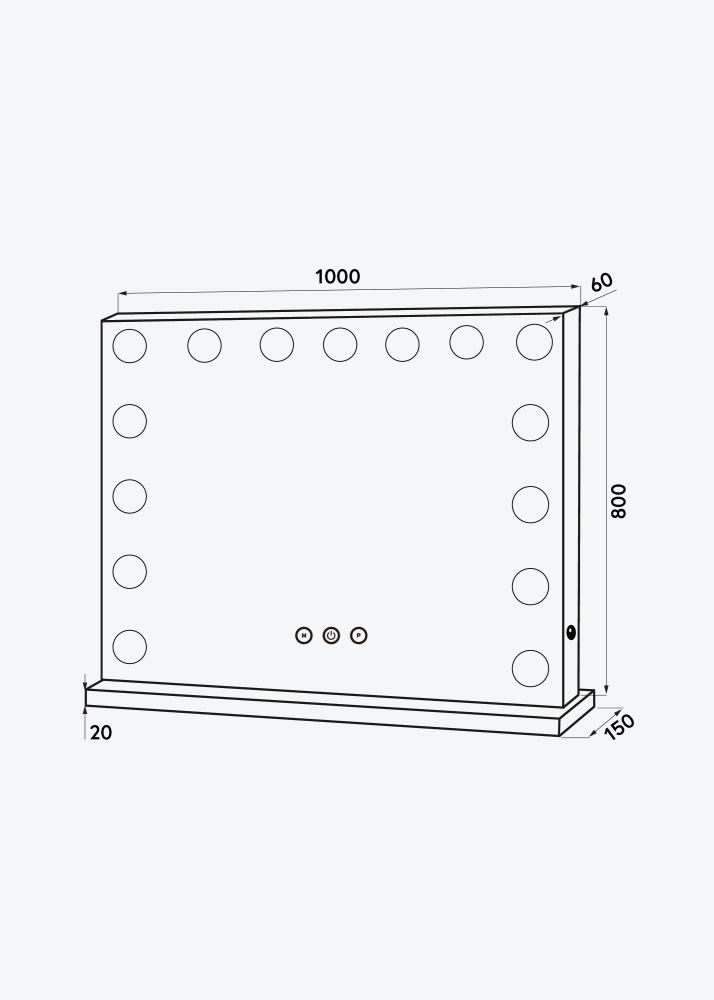 KAILA Sminkspegel Hollywood Edge 15 E27 Vit 100x80 cm