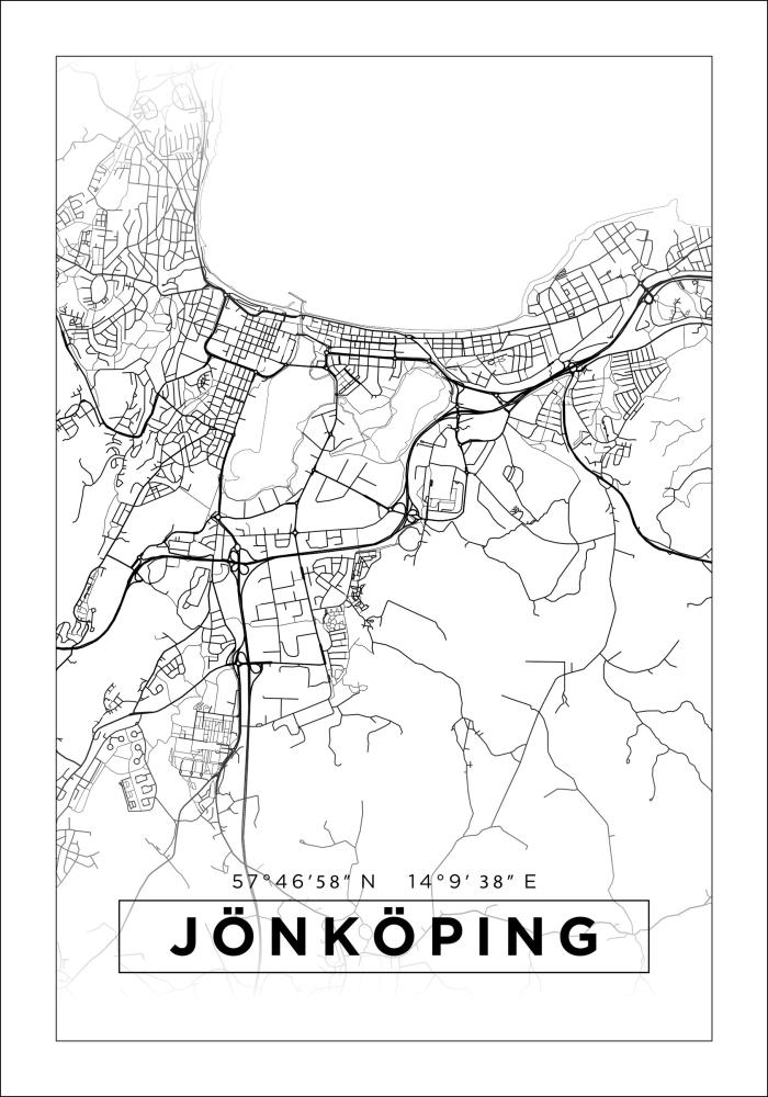 Karta - Jönköping - Vit Poster