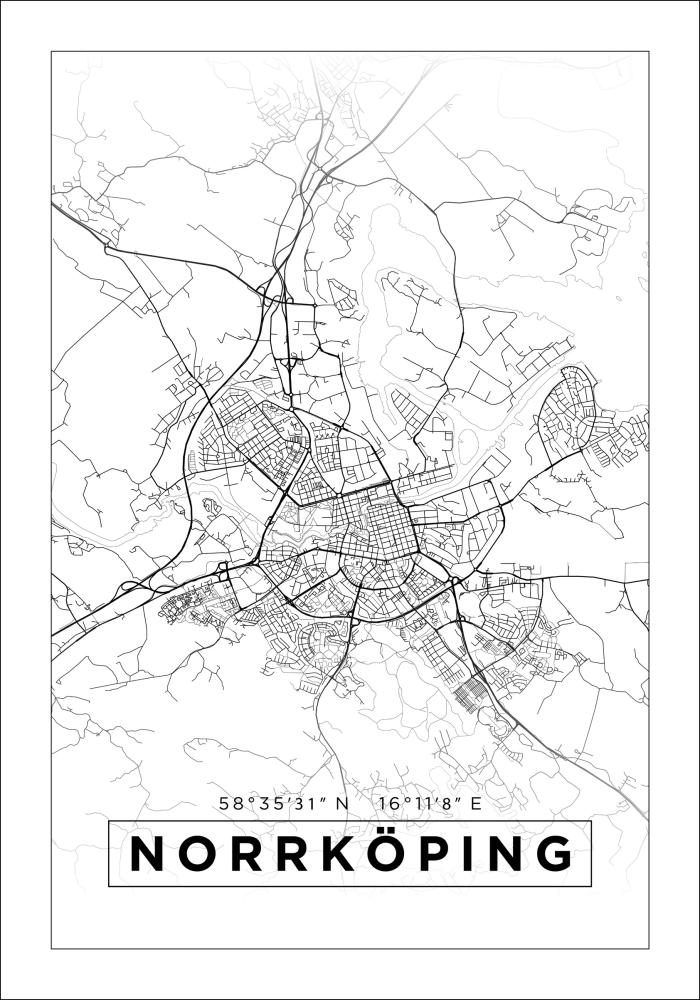 Karta - Norrköping - Vit Poster