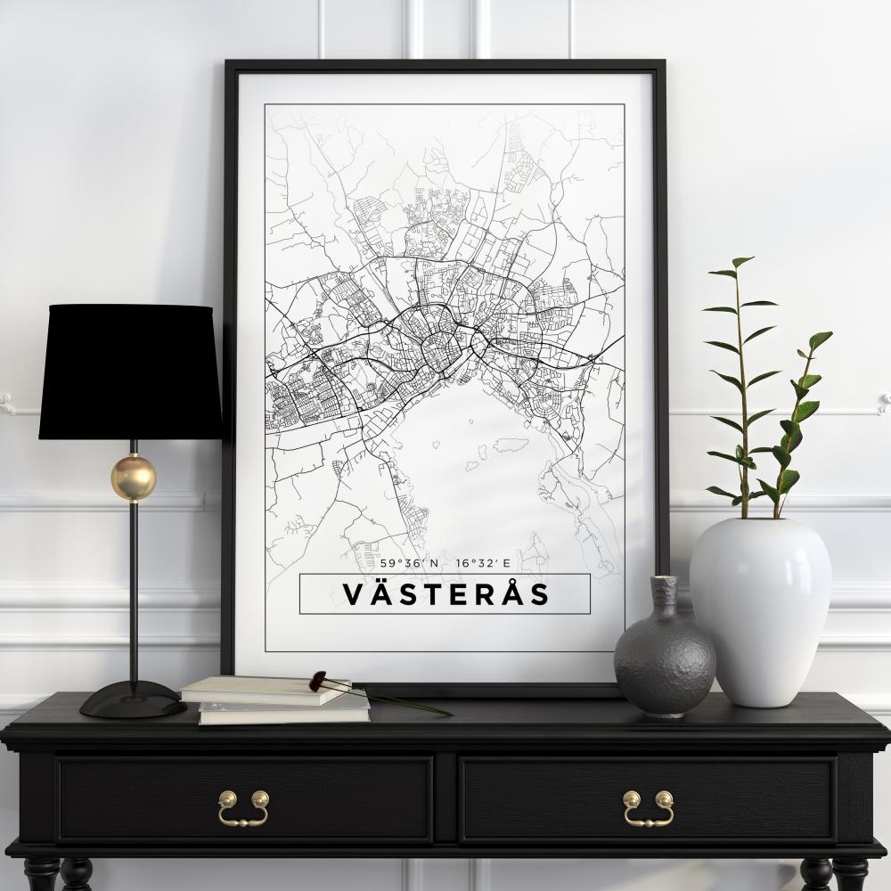 Karta - Västerås - Vit Poster