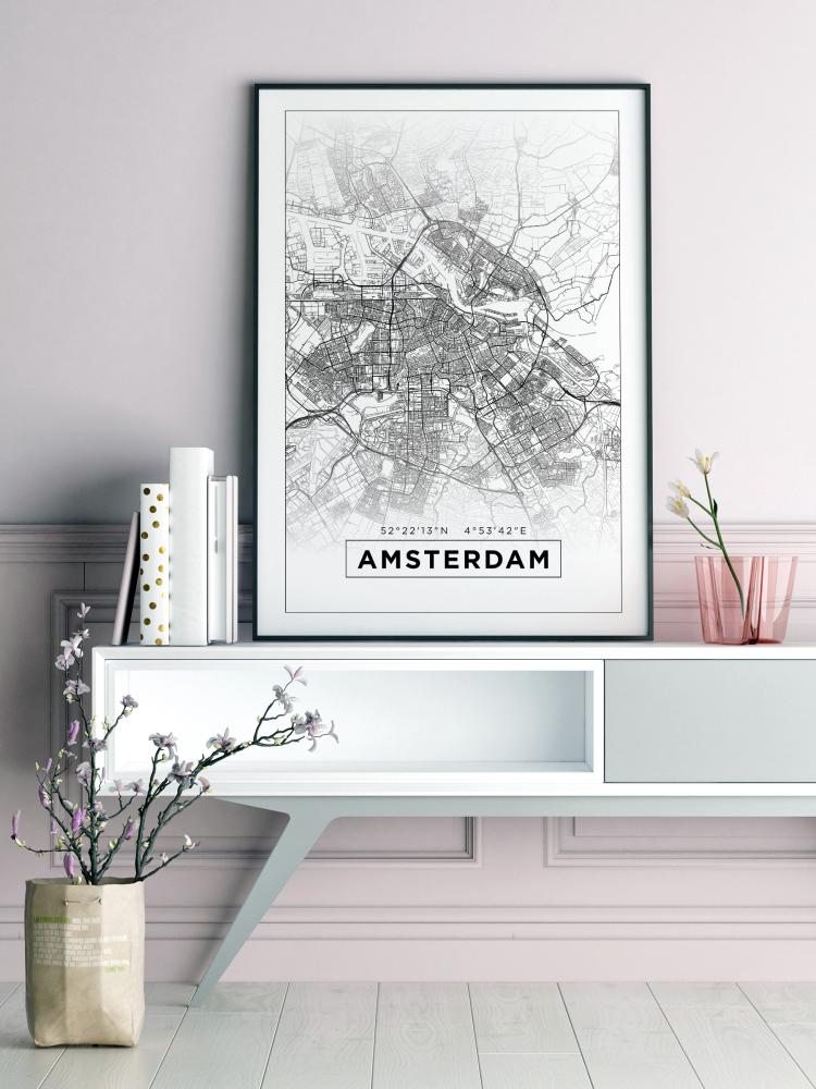 Karta - Amsterdam - Vit Poster